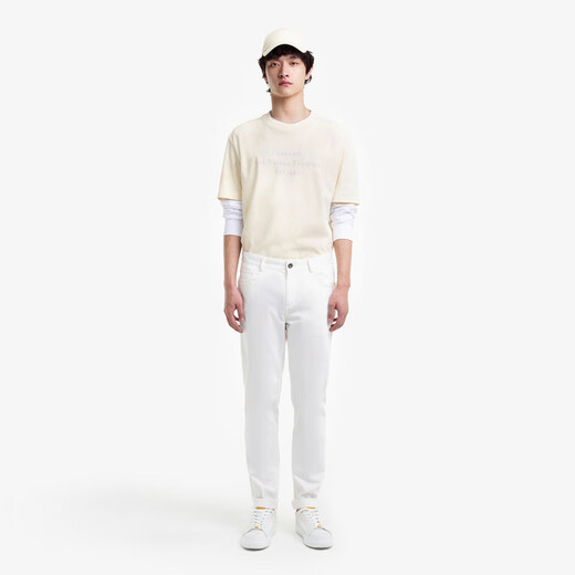 Jinba Herrenbekleidung [hohe Baumwolle] Jinba Herrenkleidung 2025 Frühling und Sommer Neues Herren runder Nacken T-Shirt Casual Kurzarm Ftce1343 Milchweiß M (170)