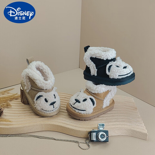 迪士尼（Disney）女童冬季雪地靴宝宝学步鞋卡通棉鞋保暖男童鞋子婴儿童棉靴卡通鞋 黑色 19码/内长13.5cm