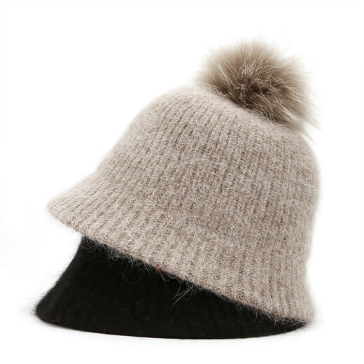 Maria Gucci (MARJA KURKI) Warm Fisherman Hat Women's Rabbit Fur Ball Basin Hat Fashion Face Shaping Bucket Hat Whispering Softly 6MM471199 Black