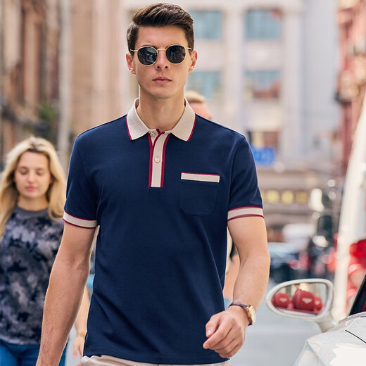 Mr. Stoffknopf Retro Polo Shirt Sommer Neue Männer Revers kurzärmelig College-Stil AT12083 Navy Blue M (170)