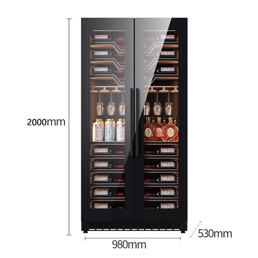 BAIKAILUN frequency conversion double-door red wine cabinet ultra-thin seamless embedded constant temperature wine cabinet villa light luxury liquor glass refrigerator office tea and wine display cabinet double-door fresh cabinet 2 meters | seamless embedded | dual temperature | red wine tea style 40 bottles frequency conversion