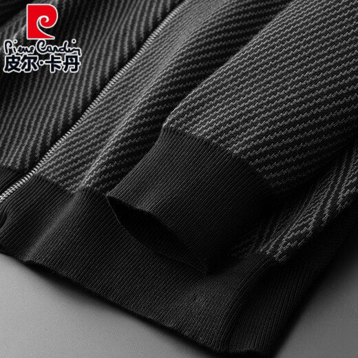 皮尔卡丹（pierre cardin）棒球领开衫拉链毛线衣男士春秋季中老年薄款休闲上衣胖子针织外套 深灰色 XL
