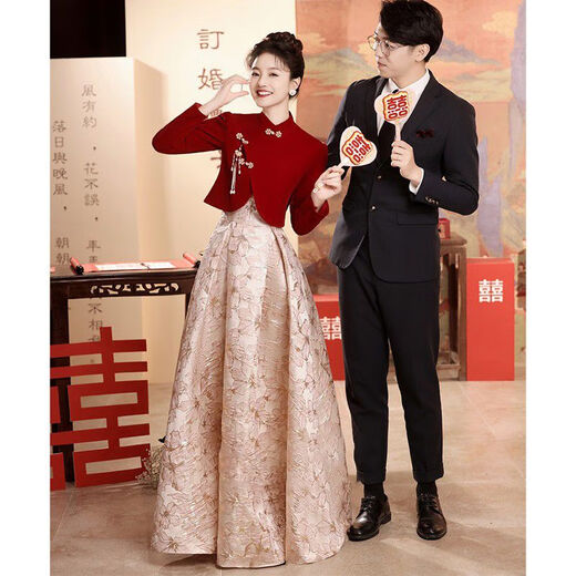 Ropa de compromiso de Yingwen para mujeres vestidos de noche para mujeres 2024 Nueva ropa de tostada de temperamento de alta gama para novia nueva boda china burdeos m largos
