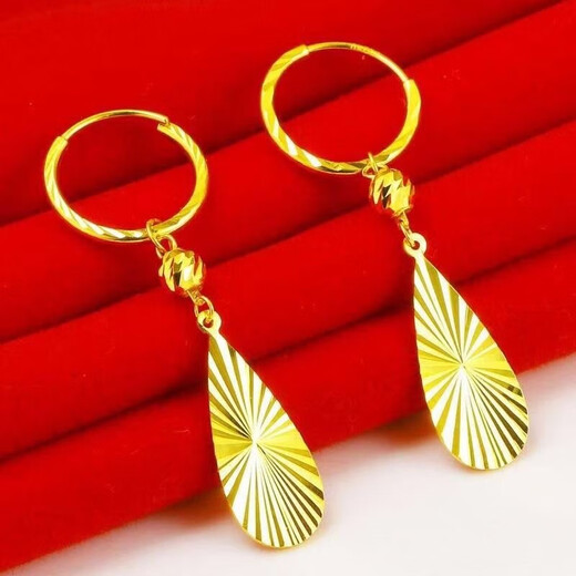 Pupan Old Phoenix Gold Store Model 24K Earrings Women's Water Drop Transfer Bead Earrings Temperament 999 Pure Gold Earrings as Gifts Transfer Bead (Water Drop) Earrings Double Beads