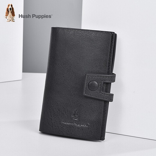 Hush Puppies key bag men's key bag key chain multi-functional top layer cowhide large capacity storage bag card bag two-in-one black