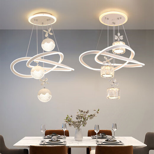 Dunjia restaurant chandelier 2025 new modern simple light luxury crystal lamp high-end bedroom chandelier Guangdong Zhongshan lamp 2099 white/A crystal cylindrical lampshade three-color dimming (no remote wall switch control)