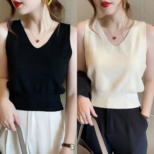 Yuyixiang V-Ausschnitt Ice Seidenschlinge Weste für Frauen 2025 Sommer im Freien schlank und vielseitig atmungsaktive Taille-Strick-Basishemd Khaki + Apricot L Empfohlen 116-130jin [Jin entspricht 0,5 kg]