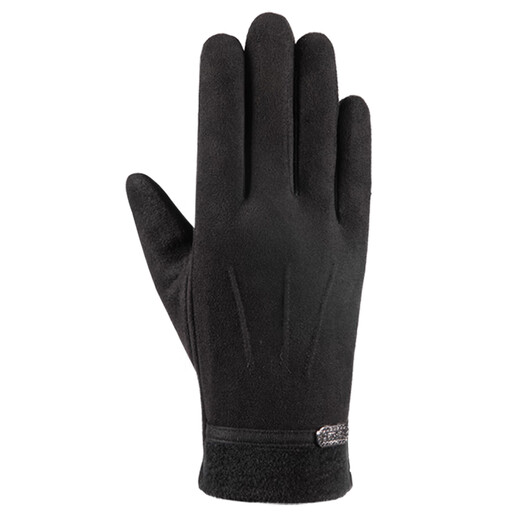 Men's Autumn and Winter Suede Sports Cycling Warm Thickened Velvet Gloves Anti-Slip Driving Takeaway Fishing Gloves Men's Suede Three-Line Black One Size