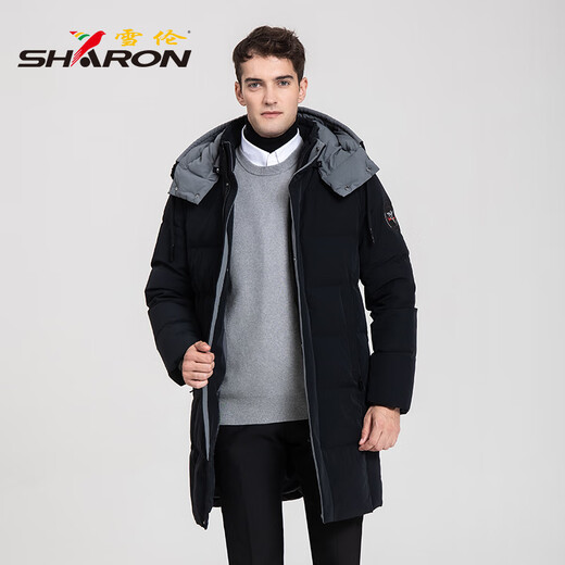 雪伦（SHARON）反季鹅绒羽绒服男中长款秋冬外套可脱卸帽休闲运动 12625 深灰 XL
