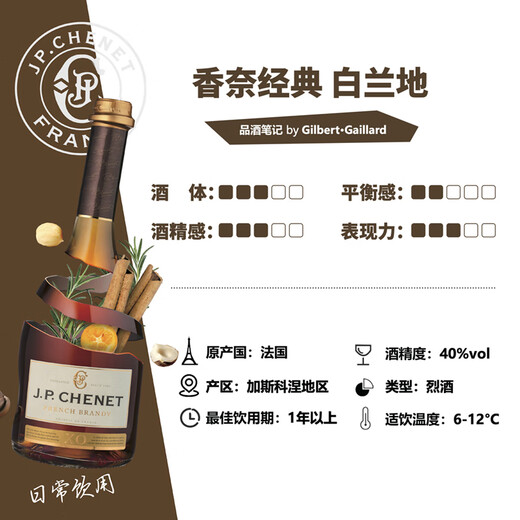 香奈（J.P.CHENET）XO经典白兰地 官旗法国原瓶进口平价白兰地40度歪脖洋酒送礼调酒 经典白兰地XO 700mL 6瓶
