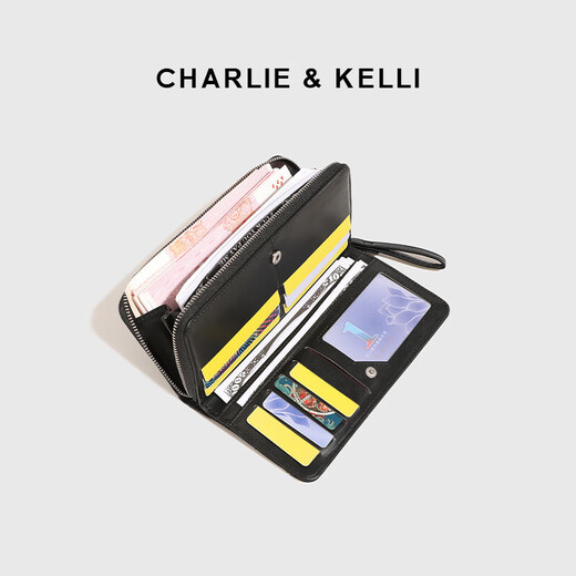 CHARLIE & KELLI CK轻奢包包女包长款多巴胺钱包女士2025新款零钱包卡包手拿包 黑色
