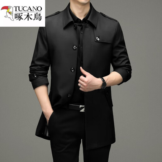 Woodpecker windbreaker men's jacket men's 2026 new middle-aged and elderly casual jacket spring and autumn loose large size medium and long style F2011 Khaki XL 180