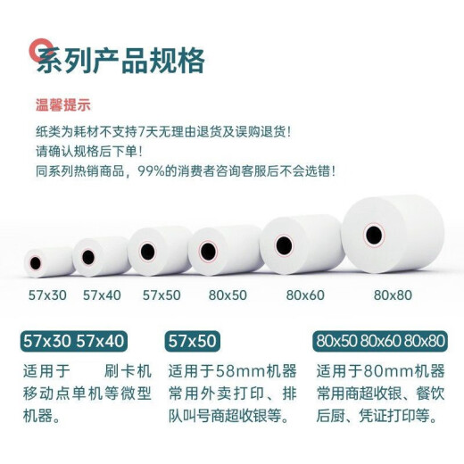 Deli Termal Cash Registro Recibo de papel de papel Papel Free Grease 57x50mm Meituan Papel Bill Impresión Papel de impresión de 80 mm Documento de efectivo de supermercado 11762 57*50 Tipo 14.5 metros/Rollo 32 Rollos
