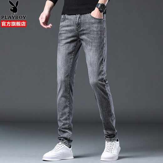 Playboy (Playboy) Jeans Männer schlanker Sommer Trendy Pendler Old Feet Hosen vierseitige Stretch Casual Vielseitige Hose 1048 Graues Vier-Jahreszeiten-Modell 31