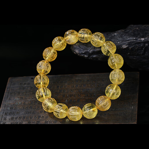 Natural amber beeswax, high purification water, chicken oil, gold amber, six-character mantra, Buddha bead bracelet, peace protection bracelet, diameter 11+mm, direct supply from the manufacturer
