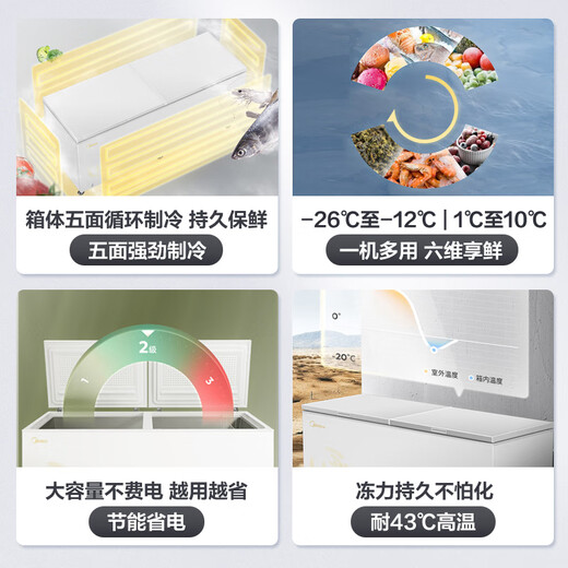 美的(Midea)719升大容量冰柜家商用囤货冷柜冷藏冷冻保鲜两用卧式冰箱【尾货机】 BD/BC-719DKM(E) 501升以上星辰金