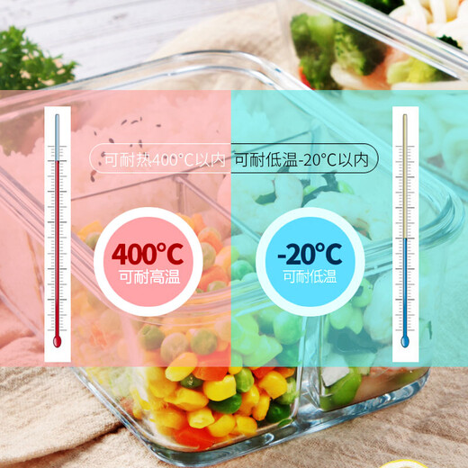 Chuangde heat-resistant glass crisper, microwave lunch box, refrigerator storage lunch bowl lunch box, extra height 3 compartments 1020ml
