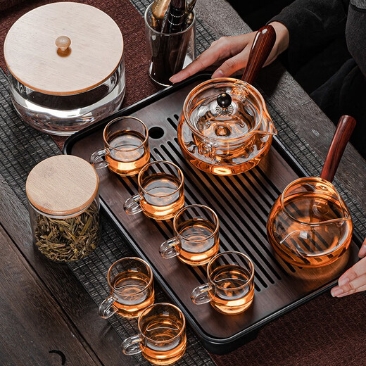 Good Kiln Light Luxury 360 Degree Rotating Xiaoyao Glass Tea Set Home Teapot Kung Fu Teacup Small Office Tea Transparent Xiaoyao Pot-360 Degree Rotation