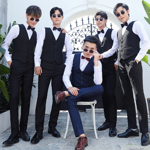 Xinzhizhan best man suit Western brothers suit men's wedding group suit men's shirt vest three-piece wedding dress long sleeve single-piece shirt + bow tie 5XL