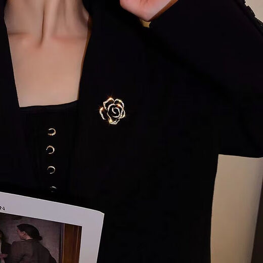 Stanwyck Camellia Brooch Women's Exquisite Niche Design New Trendy High-end Suit Pin Accessory B Style Black