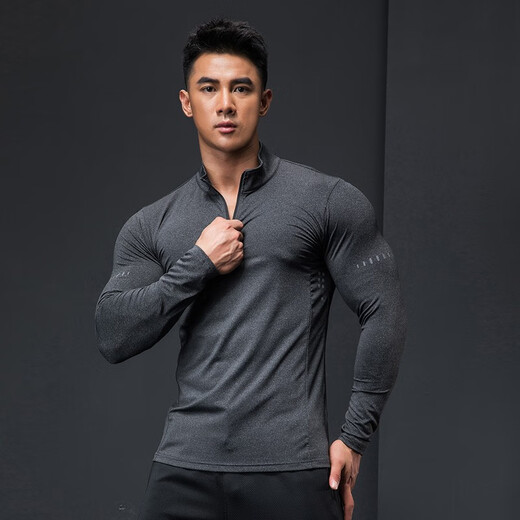 Lutielang fitness clothing men's long-sleeved quick-drying tights training elastic sweat-absorbent basketball running compression clothing personal trainer black S/160-165