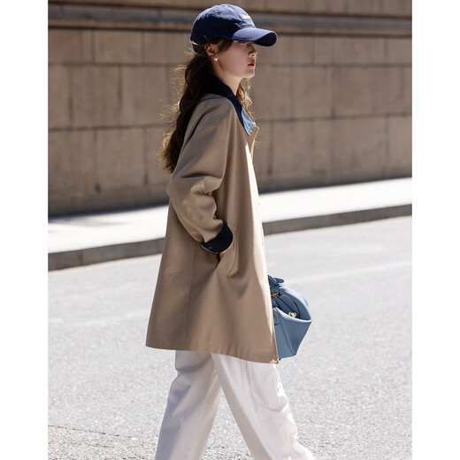 Demana [gentle core] Spring and autumn simple style contrasting color lapel high branch high density A-swinging trench coat women's mid-length style