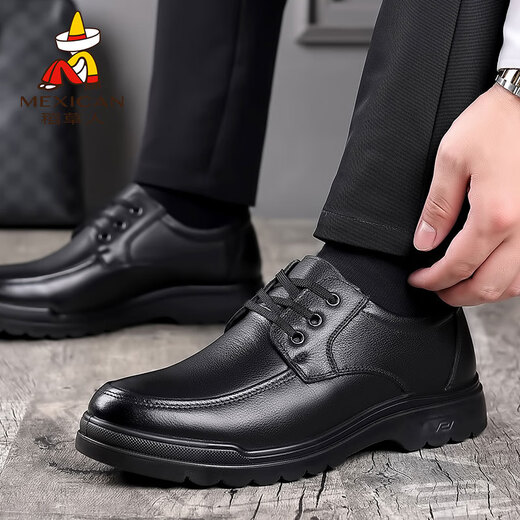 Vogelscheuche Lederschuhe für Herrengeschäft Casual Schuhe echte Lederzehenschicht Kuhläire Frühling Neuem Stil Atmungsaktives nicht rutschfestes Kleidung-resistenter weicher Lederschuhe GX6627 Black 40