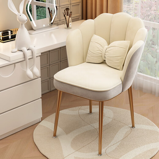 Huili De Chair Home Girls' Bedroom Petal Chair Backrest Light Luxury Simple Modern Desk Manicure Dressing Table Stool Black Legs - Off-White Velvet Sponge Style Free Butterfly Pillow
