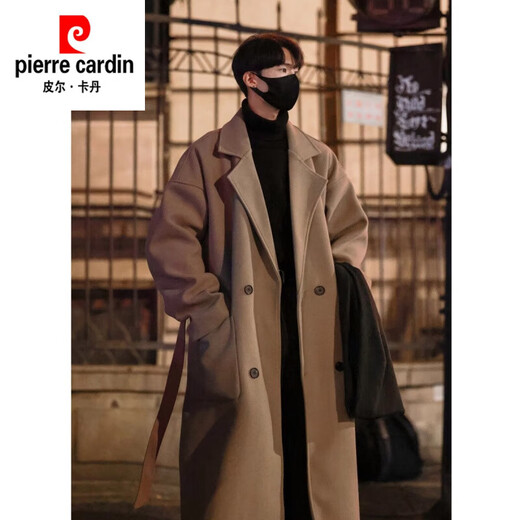 皮尔卡丹（pierre cardin）英伦风毛呢风衣外套男款中长款春秋季2024新款高级感呢子韩版大衣 米白色 L