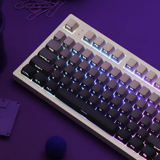 腹灵mk870pro黑莓侧刻机械键盘蓝牙有线无线客制化电脑游戏静音办公 【三模】白色面Pro+暗香侧刻 茶轴 87键