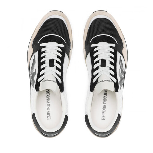 Armani (Armani) Chaussures décontractées masculines classiques Ea Eagle Logo Lace-Up Low-top Sneakers à la mode Big-name pour hommes Rice Rice Black Color Combination X4x537 (Q826) Taille 41,5