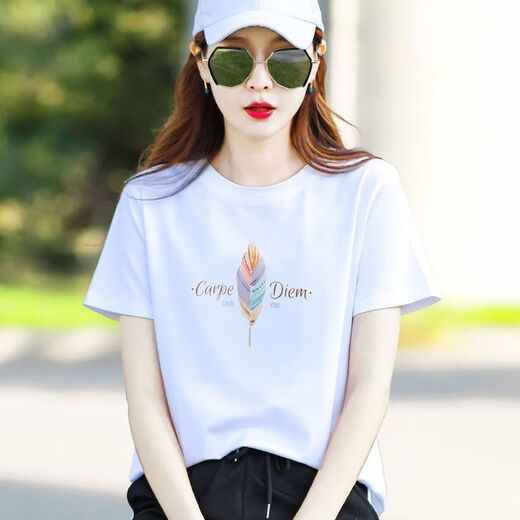皮尔卡丹（pierre cardin）白色圆领t恤女短袖宽松减龄休闲半袖体恤衫夏季2025新款上衣 6196白色 M (建议80-105斤)