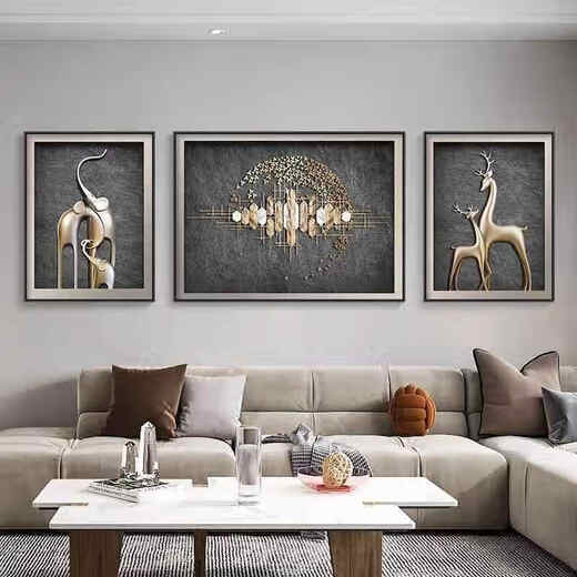 
Huaixue elephant living room decoration painting modern light luxury abstract sofa background wall hanging painting high-end elk triple mural JD15828 left and right 35*50 middle 70*50 texture oil canvas aluminum alloy black frame