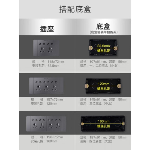 德力西（DELIXI）CD691星空灰色118型带开关插座墙开面板大板二位小号家用联排电源 十孔（10孔联排二插原六孔6孔） 官网长方形哑光装饰全屋室内套餐