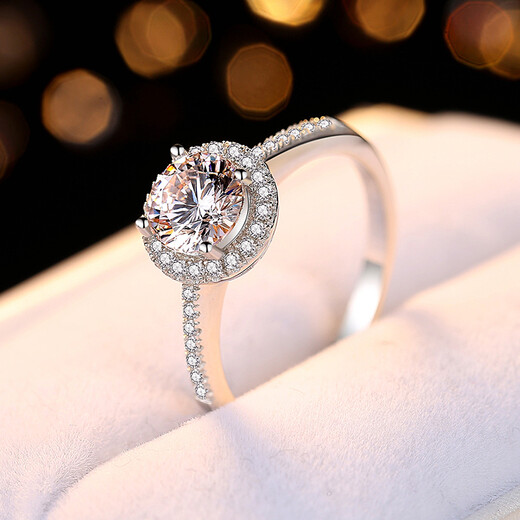 Star Holder 18K Gold White Moissanite Diamond Ring Luxurious Group-set Round Bract Diamond Ring Waltz Platinum Wedding Gift Chinese Valentine's Day 18K Gold-50 Points D Color Moissanite Diamond No. 9-20 Circles Can Be Remarked