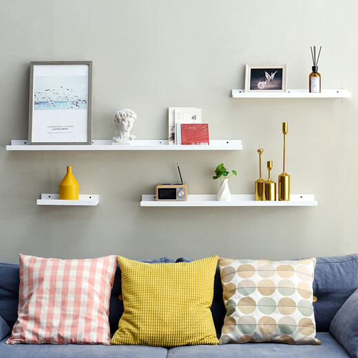 Aibiju solid wood partition wall storage rack wall bookshelf living room bedroom wall storage rack TV wall decoration shelf white 60*10cm