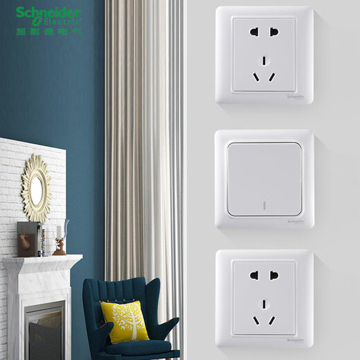 施耐德施耐德开关插座面板家用错位5五孔插座带开关一开斜五孔86型睿意 一开五孔