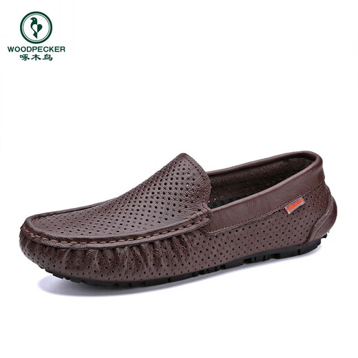 
Woodpecker Beanie Shoes Men's Summer Soft Leather Hollow Breathable British Style Business Casual Ice Leather Shoes Soft Sole Driving Lazy Shoes 9901 (Breathable) Brown 38 [Standard Leather Shoe Size]