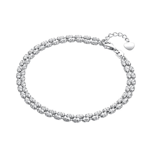 Heye Jewelry Pt950 Platinum Diamond Double Layer Bracelet Women's Shiny Real Gold Women's Platinum Bracelet Heart Card Adjustment Platinum White Gold Pt950 Bracelet Large Size 6.70g Length 16cm plus 2cm tail chain