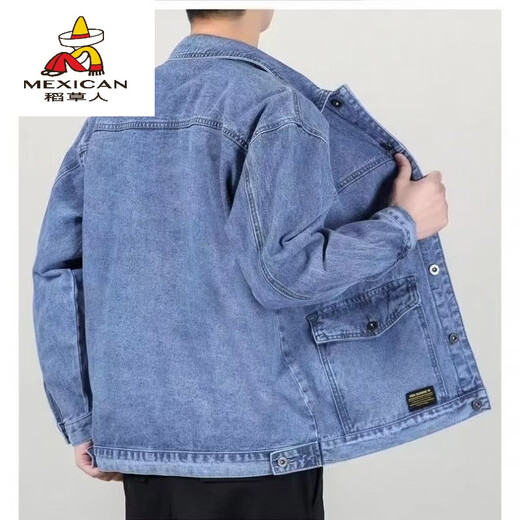 Vogelscheuche Clearance und Abholung der Schnäppchenkleidung losen losen Arbeitsschutz-Denimjacke für Männer große Größe Lose mehrpocket-Jeansjacke für Männer Y848 Blue Denim Jacke XL [130-145jin [Jin gleich 0,5 kg]]]