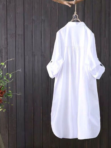Camisa de manga larga de algodón de algodón de gochiei para mujeres a mitad de longitud 2025 chaqueta de primavera y verano nueva cárdigan literario suelto blanco 679 m