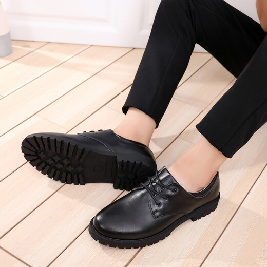 Xin Yueqing children's leather shoes for adults, middle and large children, students, boys and youth schools, casual strappy performance, black large size single leather shoes 2201-A (extra large size) Velcro, 40 yards/250, inner length 26cm