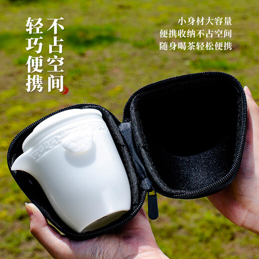 Yuquan Longmen Bingzhong Runbai Travel Tea Set Dehua White Porcelain Outdoor Car Portable Quick Cup One Pot and Three Cups Tea Set Set Bingzhong Runbai Travel Tea Set One Pot and Three Cups