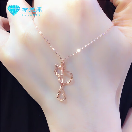 Xinheming shiny zircon money bag purple gold necklace women's pendant fashion shiny gold-plated money bag pendant rose gold gourd necklace-40+5CM