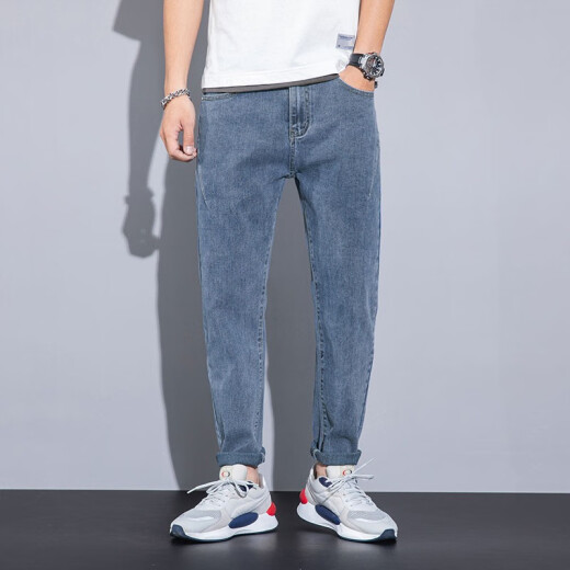 Nanjiren jeans men's loose straight spring and autumn Korean style trendy men's casual trendy brand workwear men's pants 2023 nine-point pants F791 blue size 28