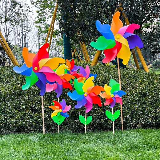Onevan Windmühle Bunte Outdoor -Dekoration Plastik Big Windmühle Spielzeug handgefertigtes Farbfarbs rotierende Requisiten Kinder Handheld Kleine Windmühle verdickte 10 Packungen (7 42 cm mit 60 cm gelber Glas
