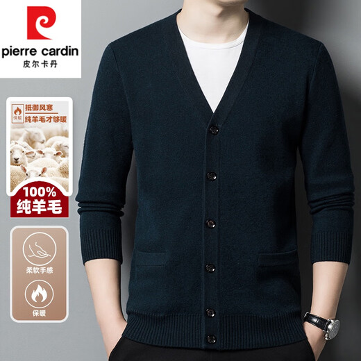 Pierre Cardin autumn and winter high-end wool sweater men's 100 pure wool cardigan middle-aged and elderly V-neck sweater knitted cardigan jacket men thick deep camel ZYR1766 170/L recommended 115-130Jin Jin equals 0.5 kg