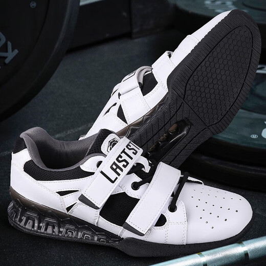 Jingpai professional squat shoes, men's weightlifting shoes, deadlift shoes, women's gym professional training flat-soled competition shoes, white/black, professional squat and deadlift models 42