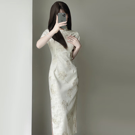 Jialong Mingxiu Cheongsam 2025 New Improved Summer Dress Temperament High-end Young Girl New Chinese Style Apricot M