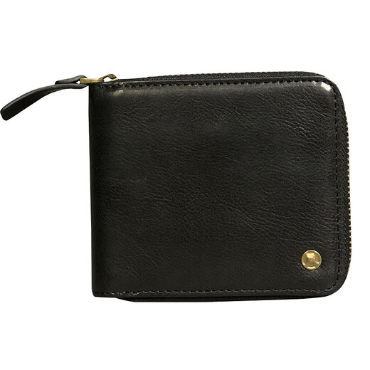 ManniQSON brand men's small wallet genuine leather short wallet horizontal zipper retro wallet multi-function coin wallet black